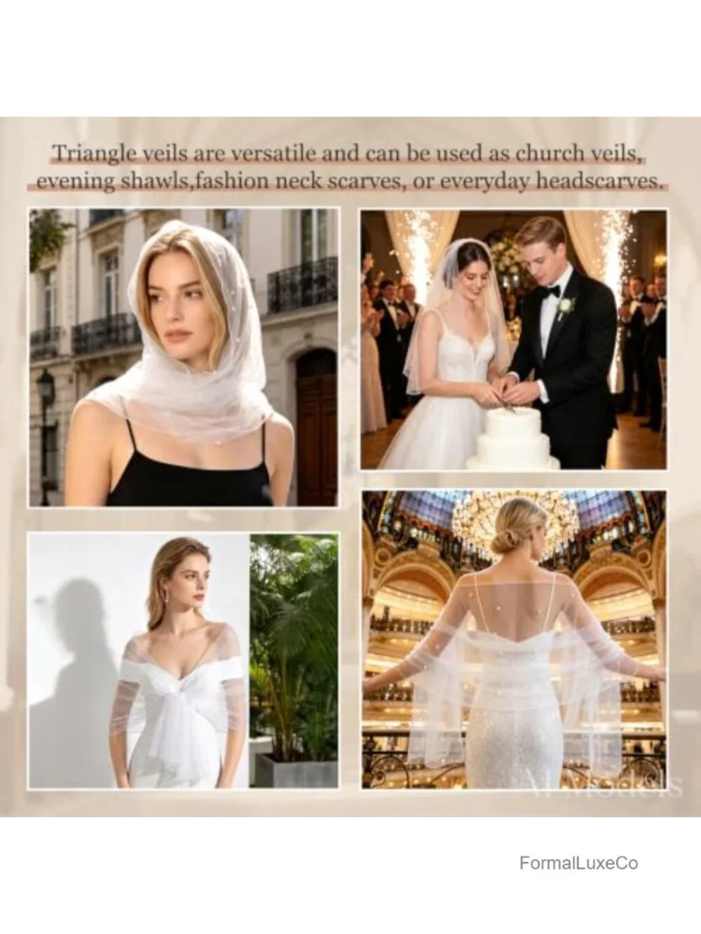 Rectangle Pearl Veil Scarf Shawl Lace Head Covering Wedding Prayer Mantilla
